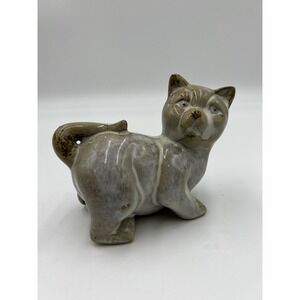 Porcelain Ceramic Cat Grey Beige Hand Painted Figurine Farmhouse Kitty